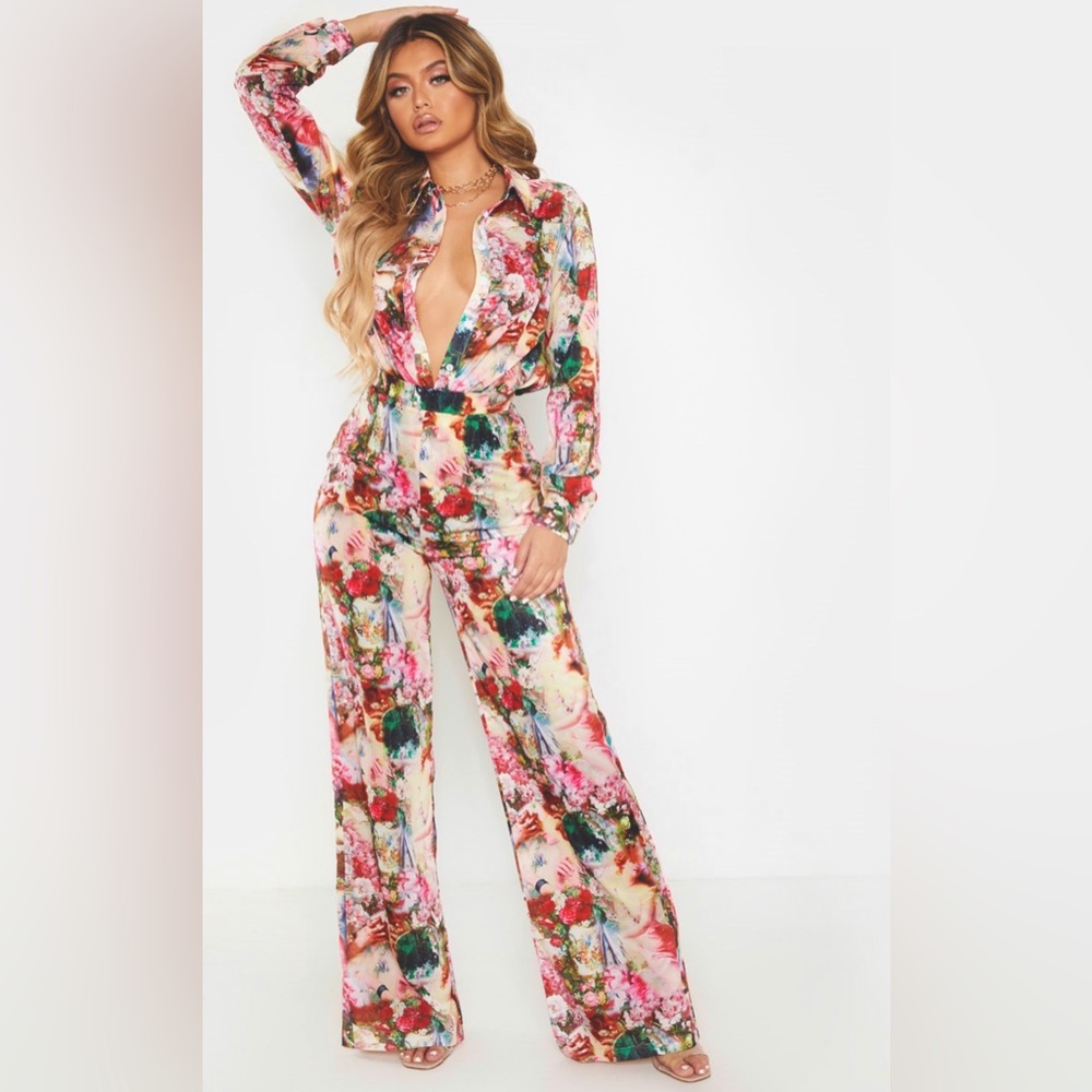 Rose Print Wide Leg high waist, Pants Size 12